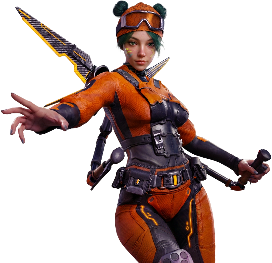 Bloodstrike operator in an orange tactical suit