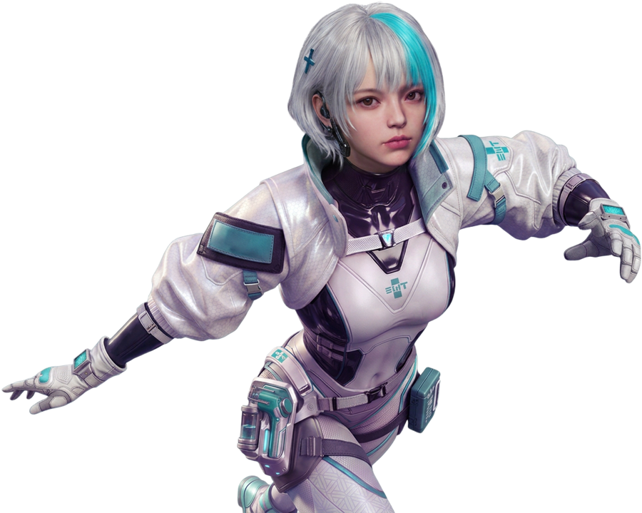 Bloodstrike medic operator in a white and teal suit