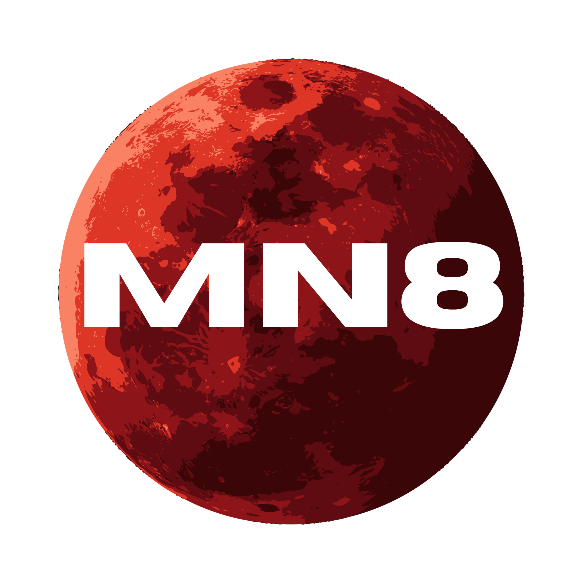 MN8 — The Midnight Crew logo, a red moon with the MN8 wordmark